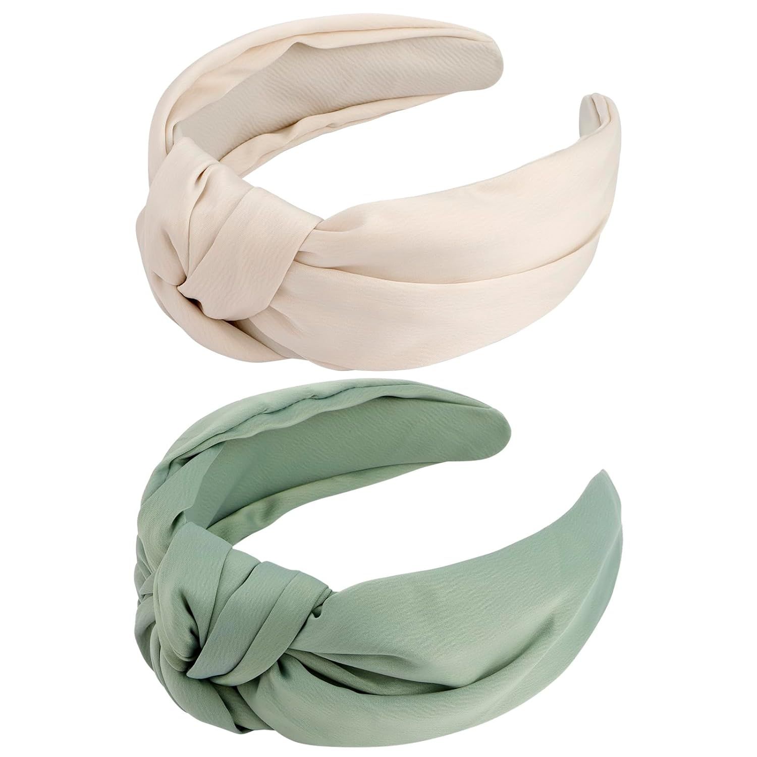 VELSCRUN 2 Pack White Green Wide Knotted Headbands for Women Satin Women Headband Non Slip Head B... | Amazon (US)