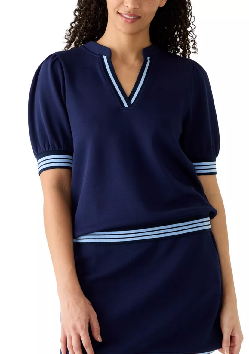 Women's Short Sleeve Contrast Trim Piqué Top | Belk