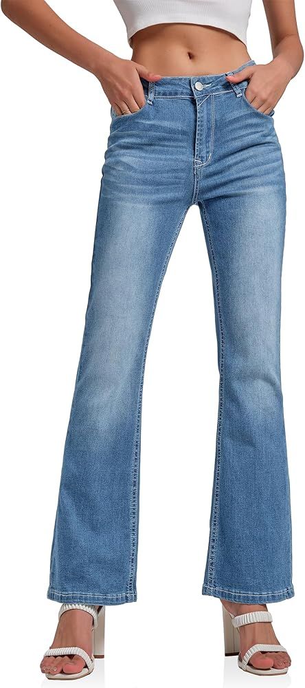 Cicy Bell Women's Stretch Bootcut Jeans Classic Fit Mid Rise Flare Curvy Vintage Denim Pants | Amazon (US)