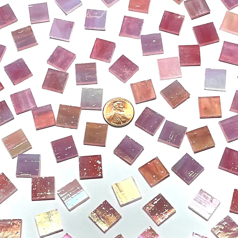 1/2" Iridescent Pink Stained Glass Mosaic Tiles - Etsy | Etsy (US)