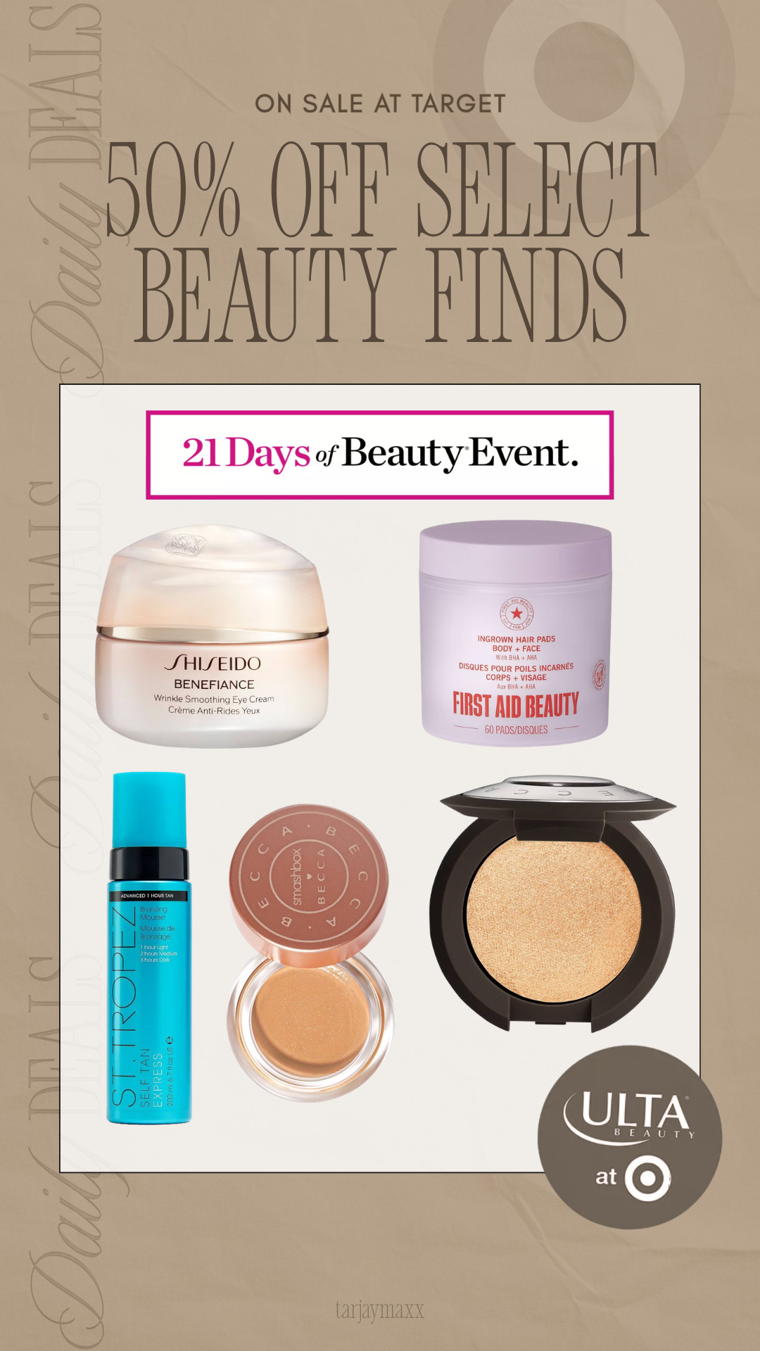 Today’s Ulta Beauty at Target 21 Days of Beauty finds are 50% off and they’re some really good ones! If you’ve been wanting to try anything from Shiseido, First Aid Beauty, St. Tropez, Smashbox, or Becca, today is the day to grab it while it’s half off. These are the kinds of beauty staples that rarely go on sale, so it’s a good time to stock up or finally test something you’ve had on your list!
spring outfits 2026, date night outfits, vacation outfits beach, easter basket stuffers, easter dress women, st patricks day outfit women, spring dresses, work outfits, plus size fashion, spring break outfits, beauty sale, target beauty 

 #LTKgrwm #LTKselfcare #LTKBeauty