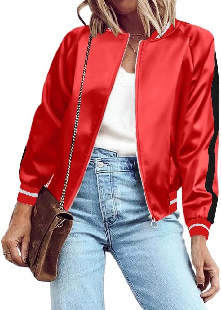 Zeagoo Women's Bomber Jacket Lightweight Zip Up Jacket Casual Striped Jacket Coat Outerwear Windb... | Amazon (US)