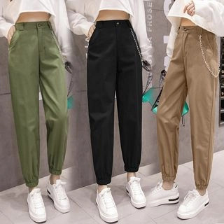 QUEQUE - Elastic Cuff Cropped Pants with Pants Chain | YesStyle | YesStyle Global