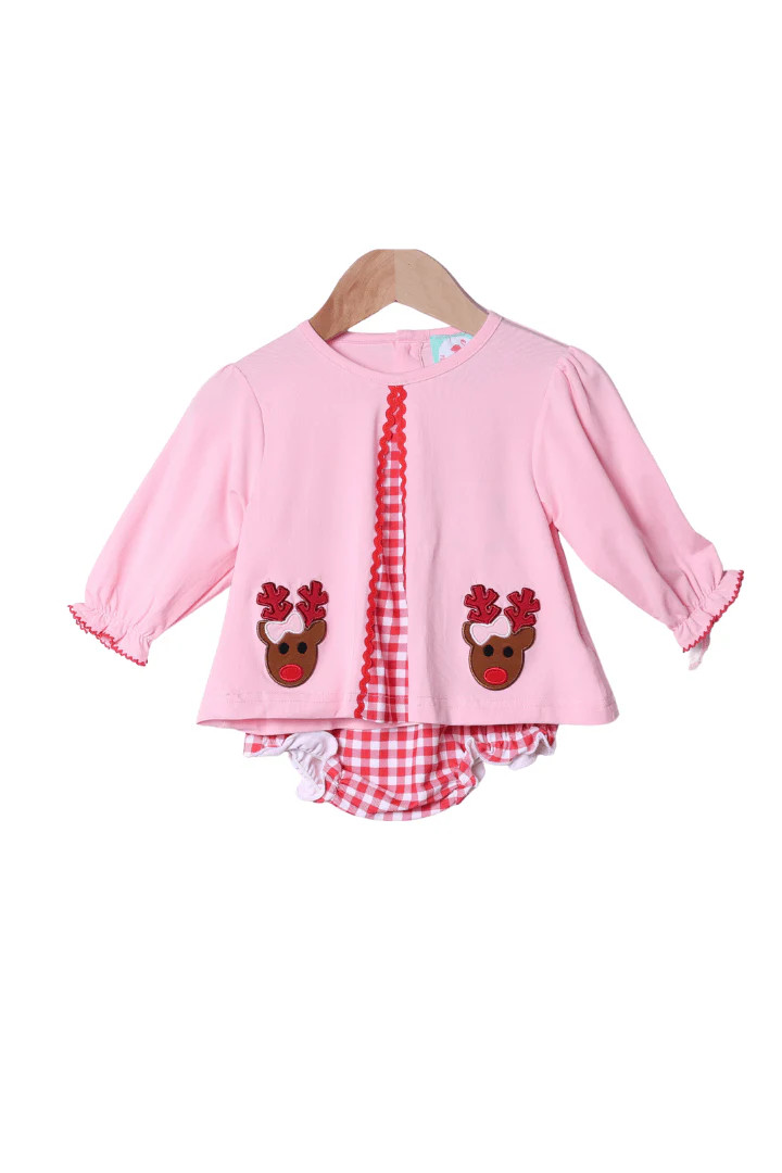 Applique Red Nosed Reindeer Bloomer Set | The Smocked Flamingo