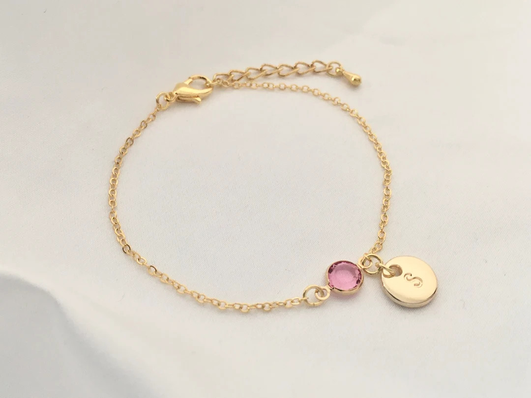 Delicate Birthstone Bracelet With a Letter Custom Birthstone Bracelet Kid's Birthstone Bracelet C... | Etsy (US)