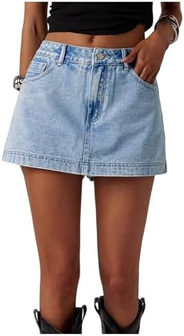 MakeMeChic Women's Jean Denim Skirt Shorts Y2k Mini Skirt Denim Skorts Streetwear | Amazon (US)