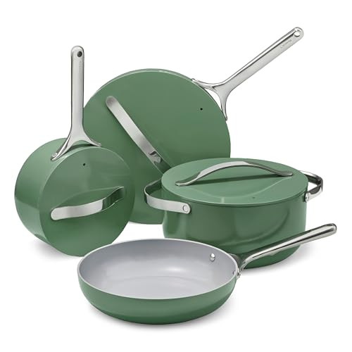 Caraway Non-stick Ceramic Cookware Set (12 Piece) Pots, Pans, Lids and Kitchen Storage - PFAS & PFOA Free - Oven Safe Pan Set & Compatible with All Stovetops - Sage | Amazon (US)