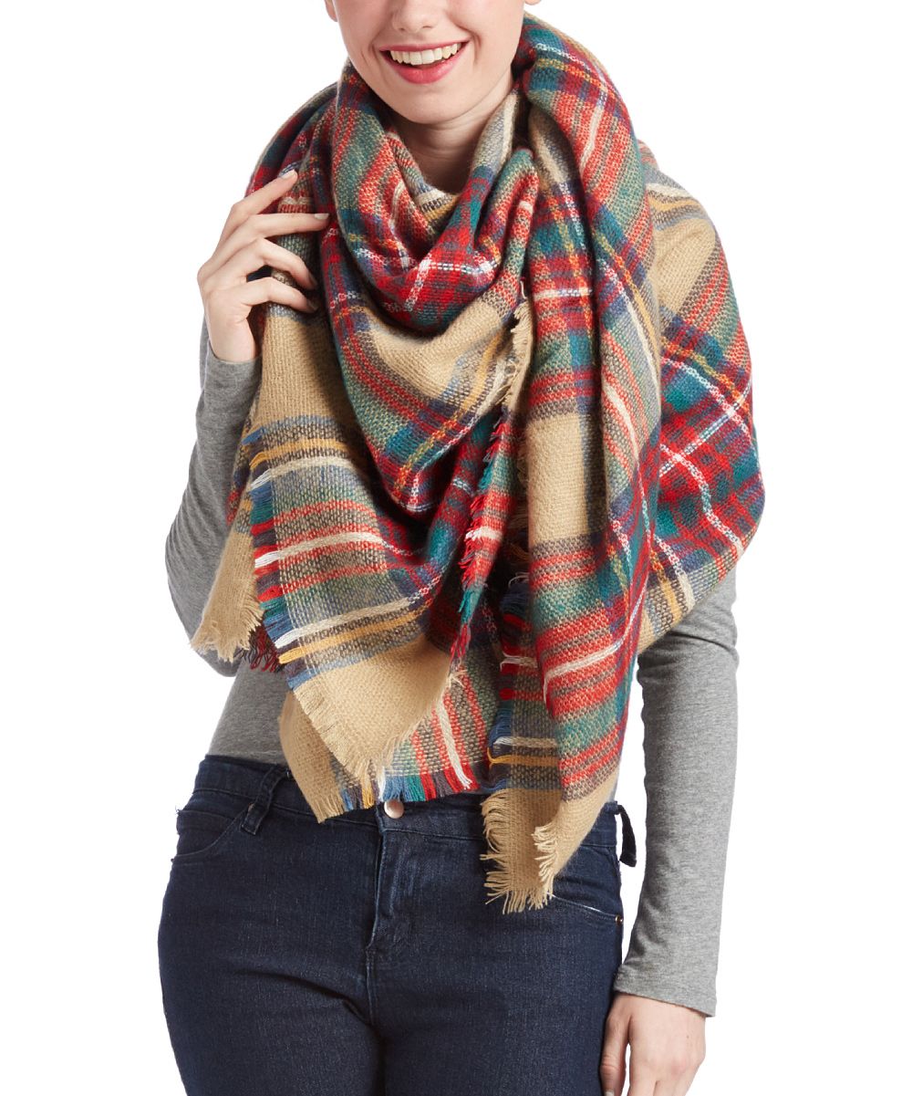 RQ Women's Cold Weather Scarves Camel - Camel Plaid Blanket Scarf - Women | Zulily