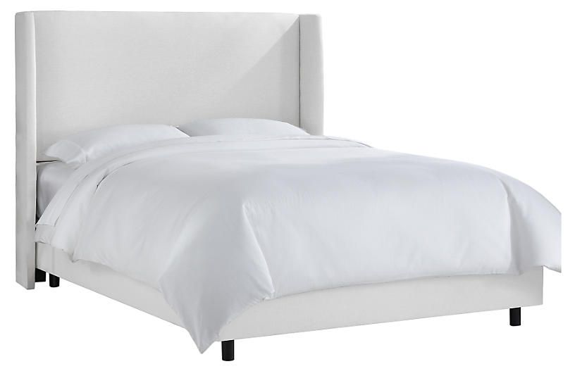 Kelly Wingback Bed, White Twill | One Kings Lane