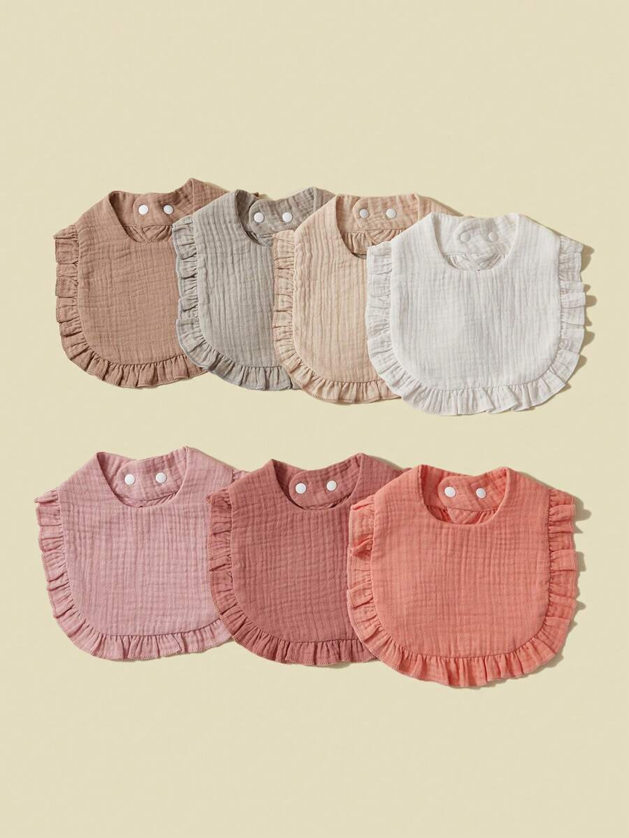 7pcs/Set Baby Bibs With Lace Trim, Pure Cotton Soft Fabric, Solid Colors In Pink Tones | SHEIN