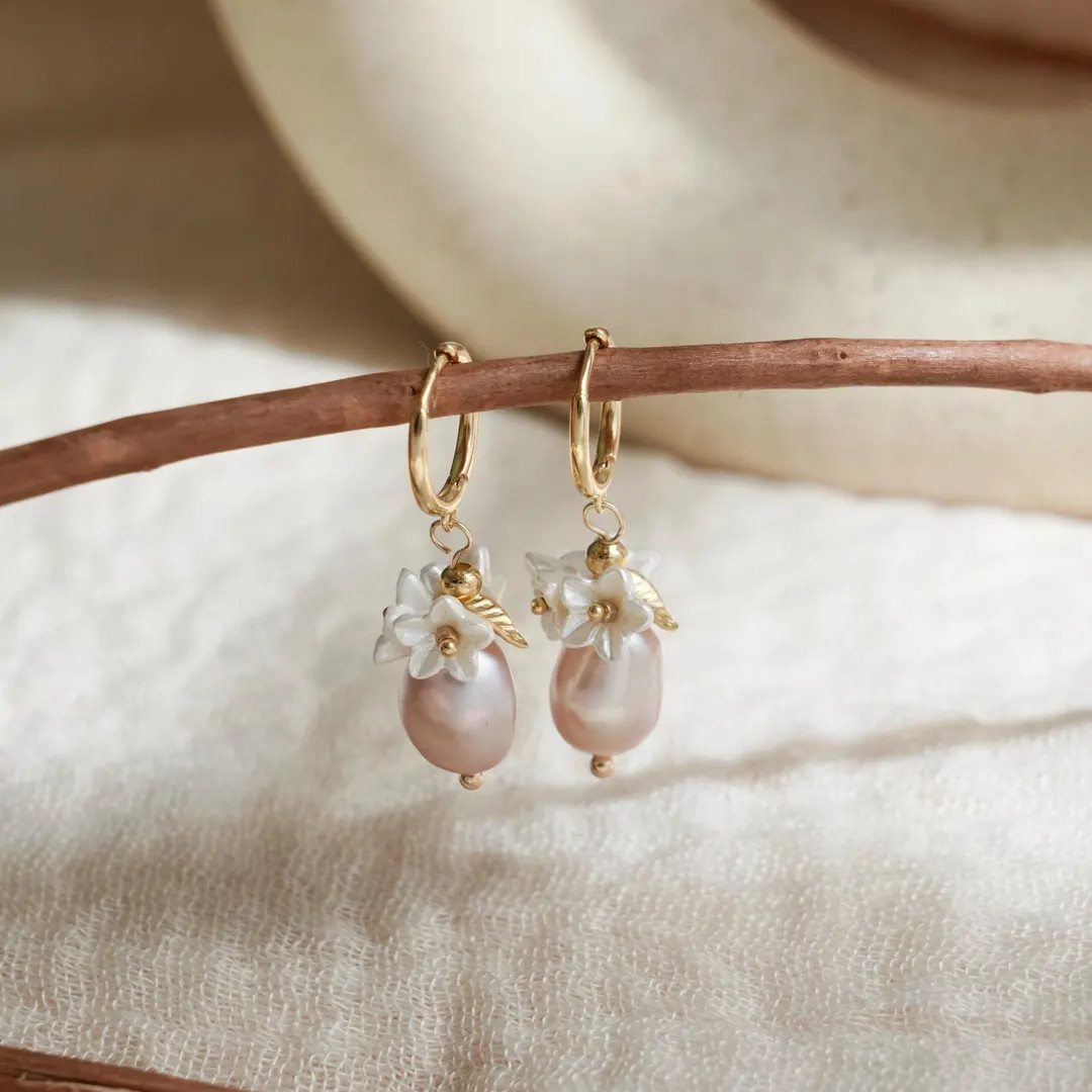 Sterling Silver Natural Pearl & Mother of Pearl Flower Dangle Drop Earrings, Gold Vermeil Genuine... | Etsy (US)