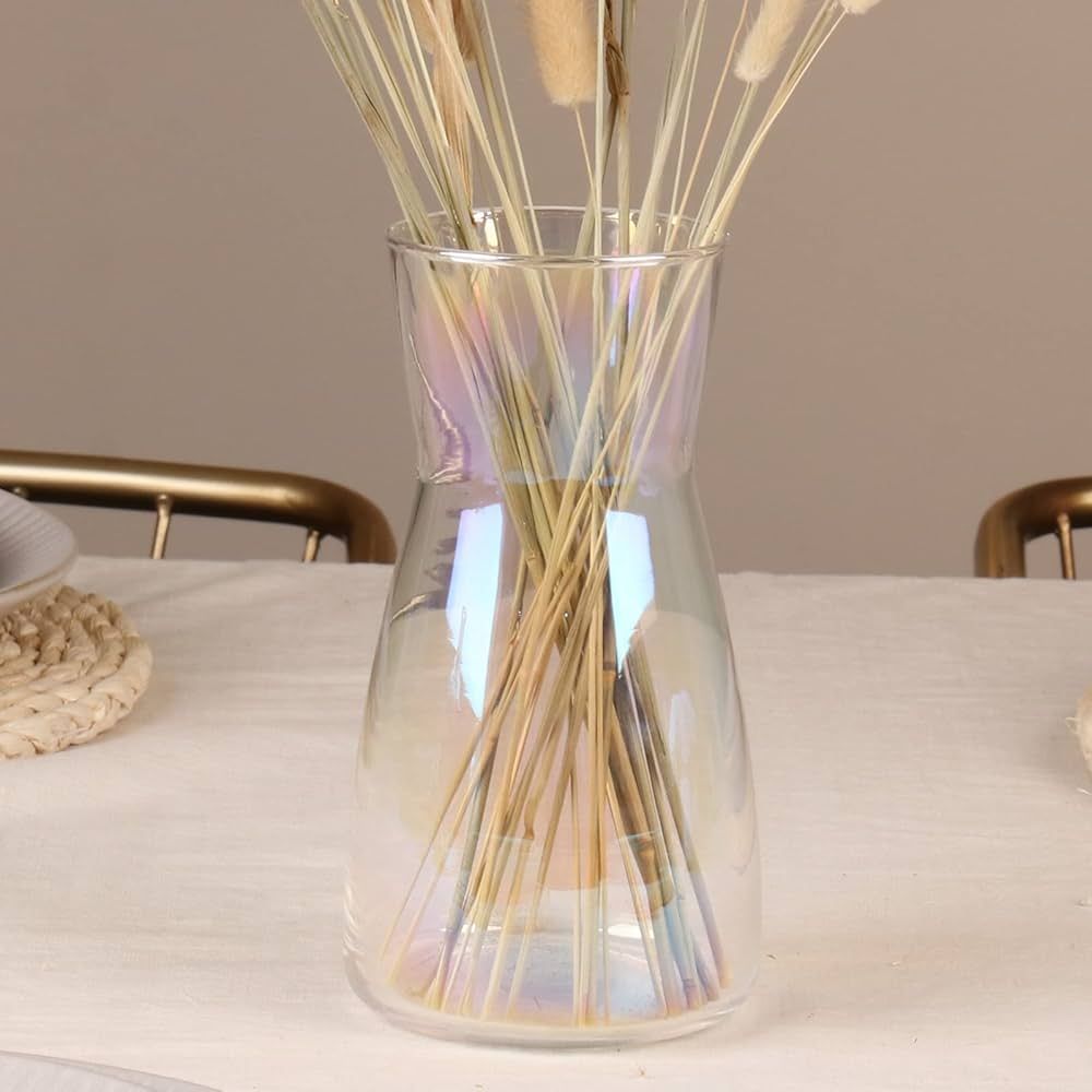 Glass Vase, 8" Tall Ins Modern Irised Crystal Clear Glass Vases for Décor Flowers Centerpiece Ho... | Amazon (US)