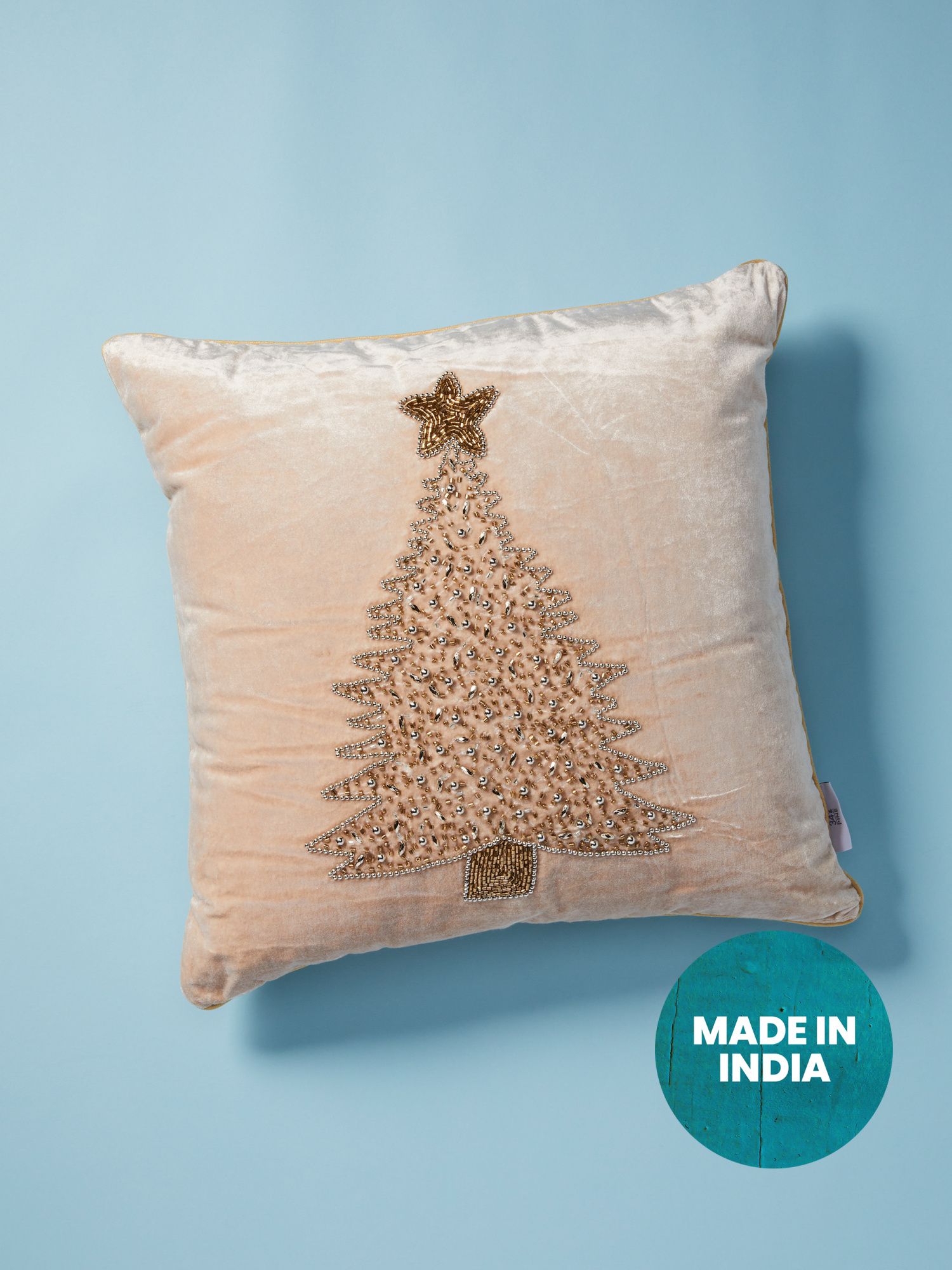 Made In India 18x18 Velvet Beaded Christmas Tree Pillow | HomeGoods