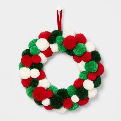 Pom Pom Wreath Red, Green &#38; White - Wondershop&#8482; | Target