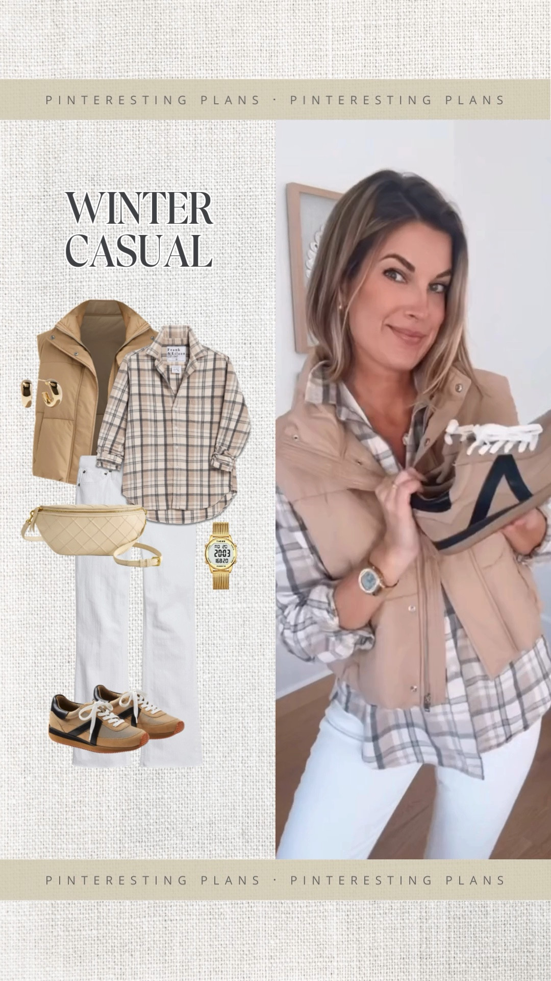 Winter white jeans outfit.  This vest and sneakers are on double sale!  I am wearing size small tops and 27 long jeans. I am 5’11”.  Sneakers true to size.  Lip color is guava. Sharing a save option for the flannel shirt

#LTKootd #LTKOver40 #LTKTall