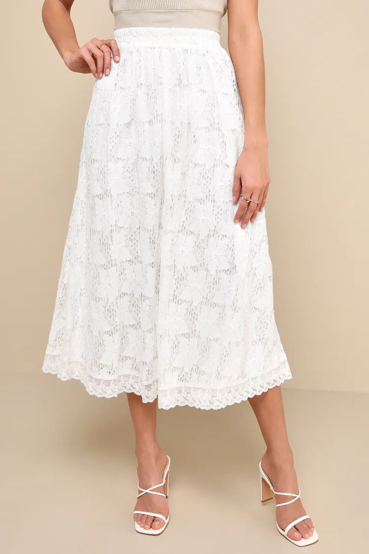 Perfectly Graceful Ivory Lace Maxi Skirt | Lulus