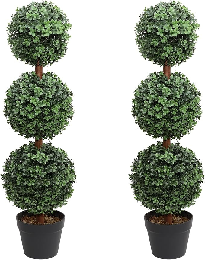 Artificial Topiary Ball Tree, 35inch Fake Topiaries Triple Ball Trees, Hold Nature 2Pack Faux Box... | Amazon (US)