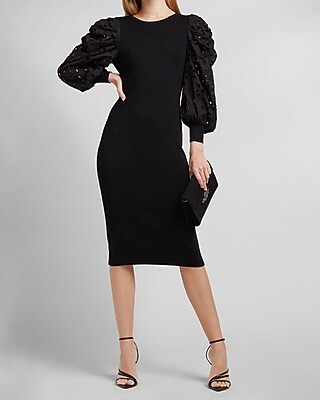 Eyelet Lace Puff Sleeve Sweater Dress | Express