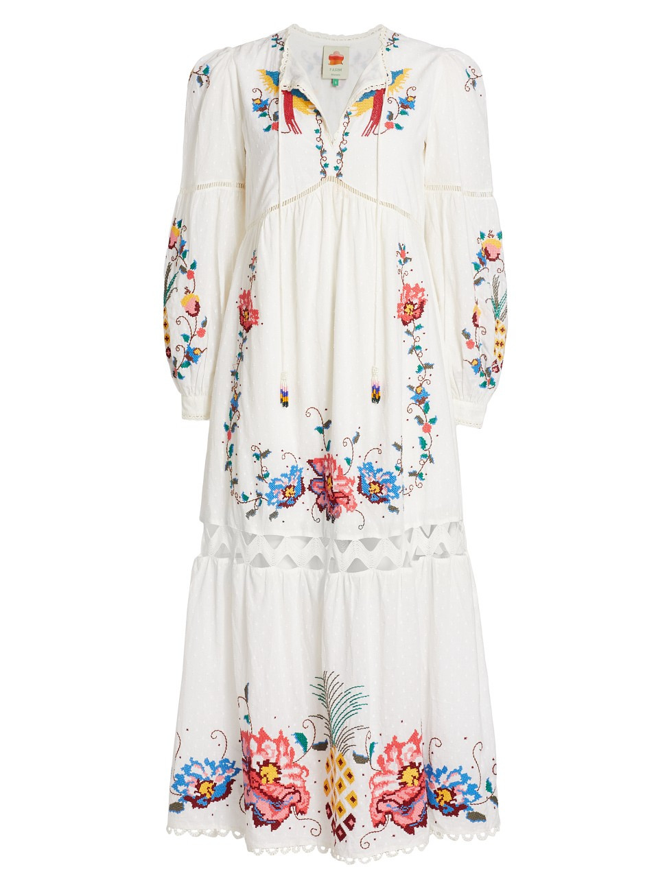 Macaw Cross-Stitch Embroidered Midi-Dress | Saks Fifth Avenue