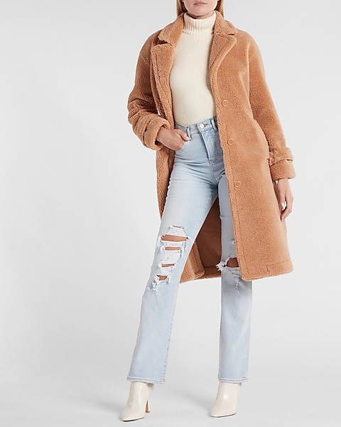 Faux Shearling Button Front Coat | Express