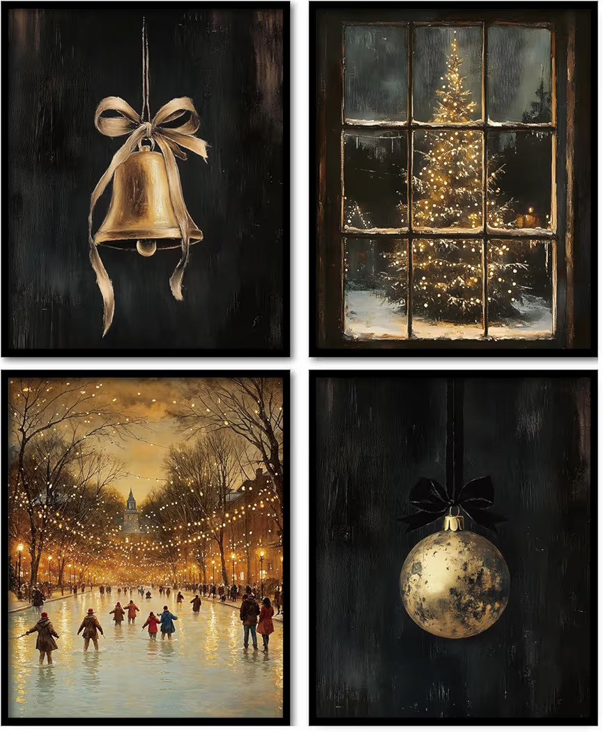 KDHTY Vintage Dark Academia Christmas Wall Art Moody Dark Cottagecore Decor,Retro Christmas Winte... | Amazon (US)
