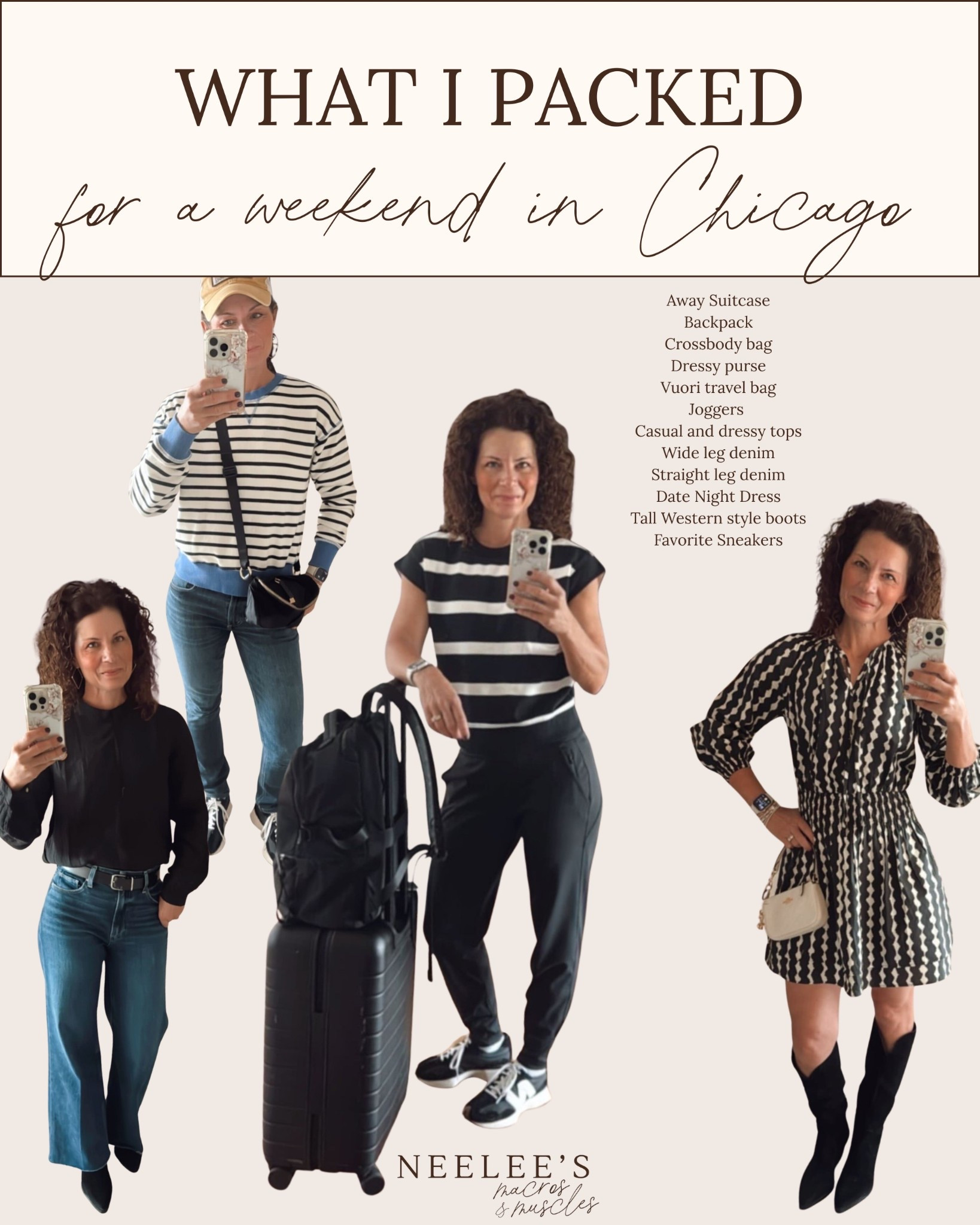 A weekend in Chicago always feels like an excuse to overpack, but these are my tried-and-true travel must-haves. My Away suitcase fits everything, and I like to have the right mix of joggers, denim, and a Rails dress for date night. I also bring a few different bags for every occasion. Linking everything here for you! 

#LTKStyleTip #LTKOver40 #LTKTravel