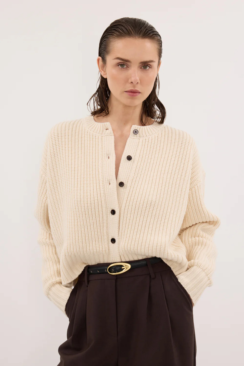 EVALINA SANDSTONE KNIT CARDIGAN | DISSH