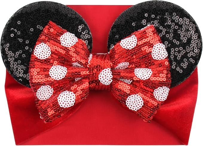 Baby Girl Sequin Hairbows Headband with Glitter Mouse Ears for Newborn Infant Toddler Kids Fashio... | Amazon (US)
