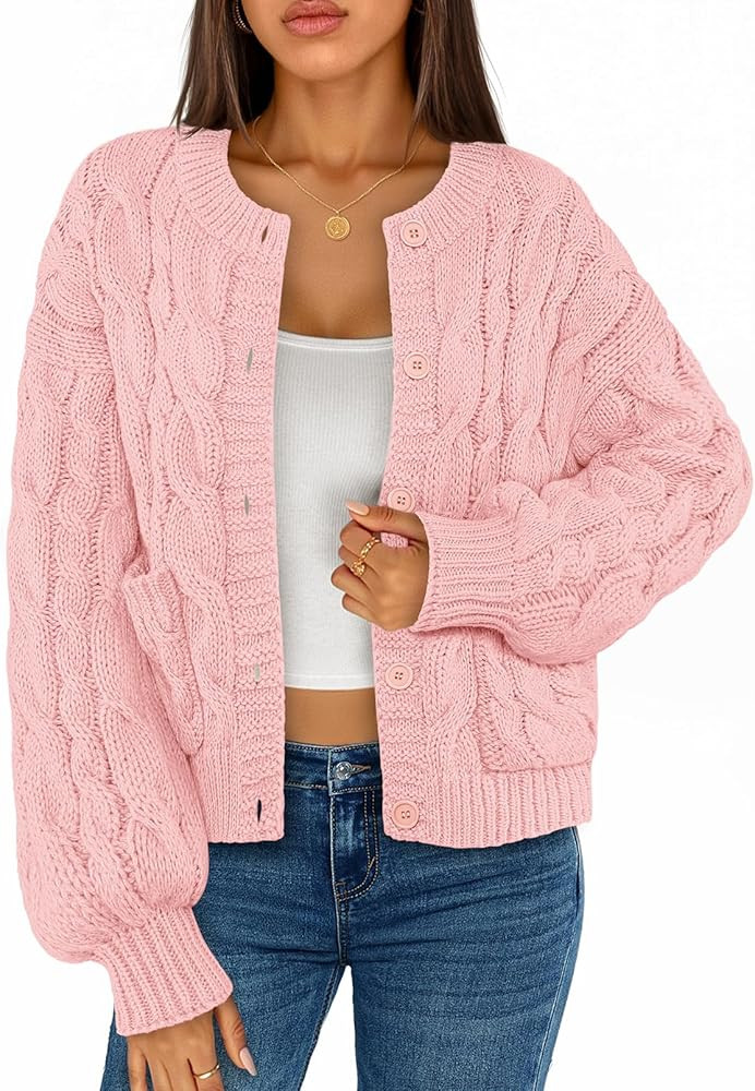 MEROKEETY Women's Cable Knit Chunky Cardigan Sweaters 2025 Fall Winter Trendy Button Up Long Slee... | Amazon (US)