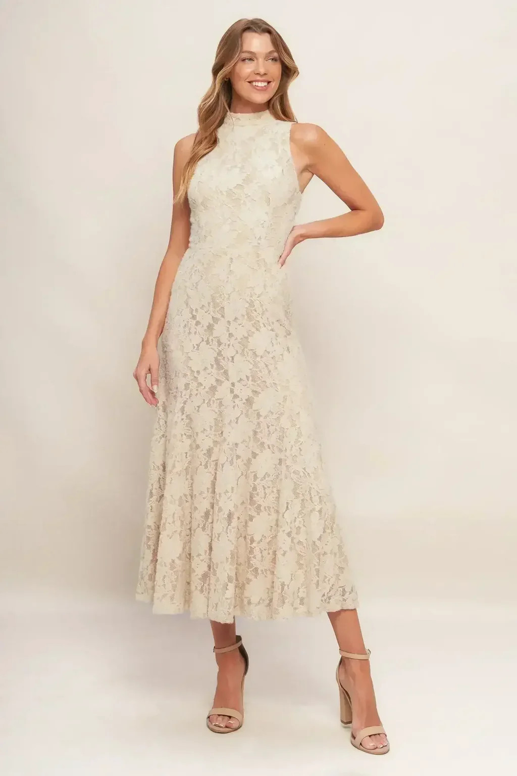 ELEGANT FLORAL STRETCH LACE MIDI DRESS | Lady Black Tie