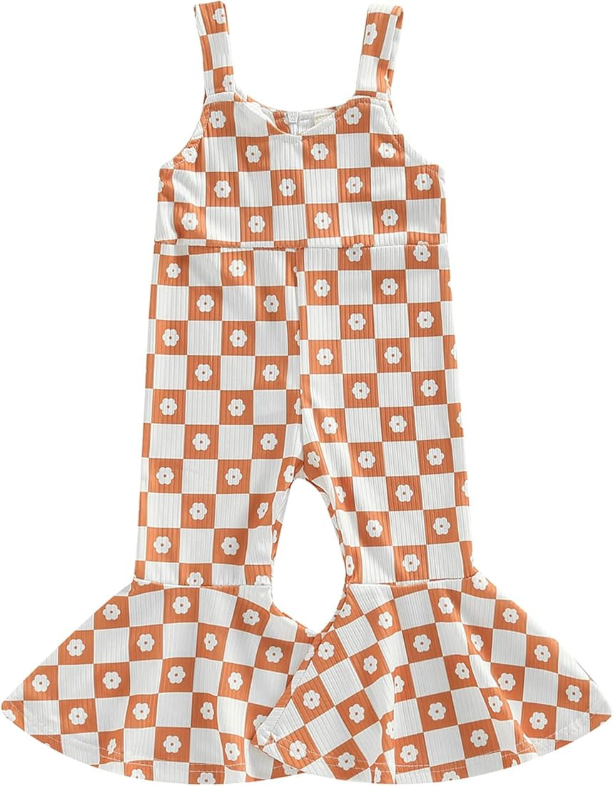 Mubineo Toddler Baby Girl Summer Fall Floral Sleeveless Bell Bottom Romper Jumpsuit Overalls | Amazon (US)