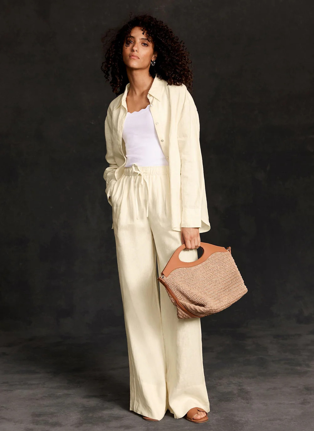 Yellow Linen Wide Leg Trousers | Mint Velvet