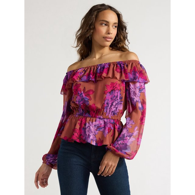 Sofia Jeans Women's and Women's Plus Off Shoulder Top with Long Sleeves, Sizes XS-5X | Walmart (US)