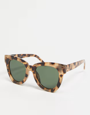 ASOS DESIGN recycled frame chunky flare cat eye sunglasses in milky tort with G15 lens | ASOS (Global)