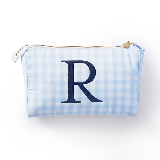 Linen Travel Pouch, Powder Blue Gingham, Large | Mark and Graham
