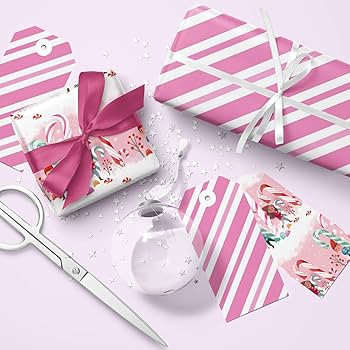 LeZakaa Christmas Pink Wrapping Paper Mini Roll for Kids, Playful Elf Cane Candy, Pink White Cand... | Amazon (US)