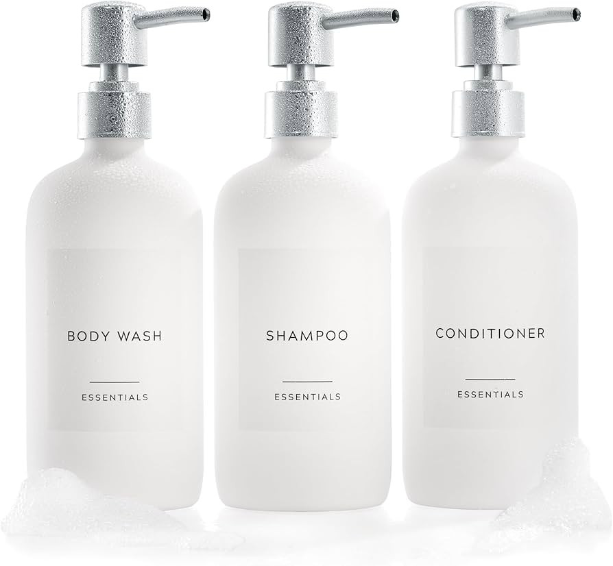 Stylish Shampoo and Conditioner Dispenser Set of 3 - Modern 21oz Shower Soap Bottles with Pump an... | Amazon (US)