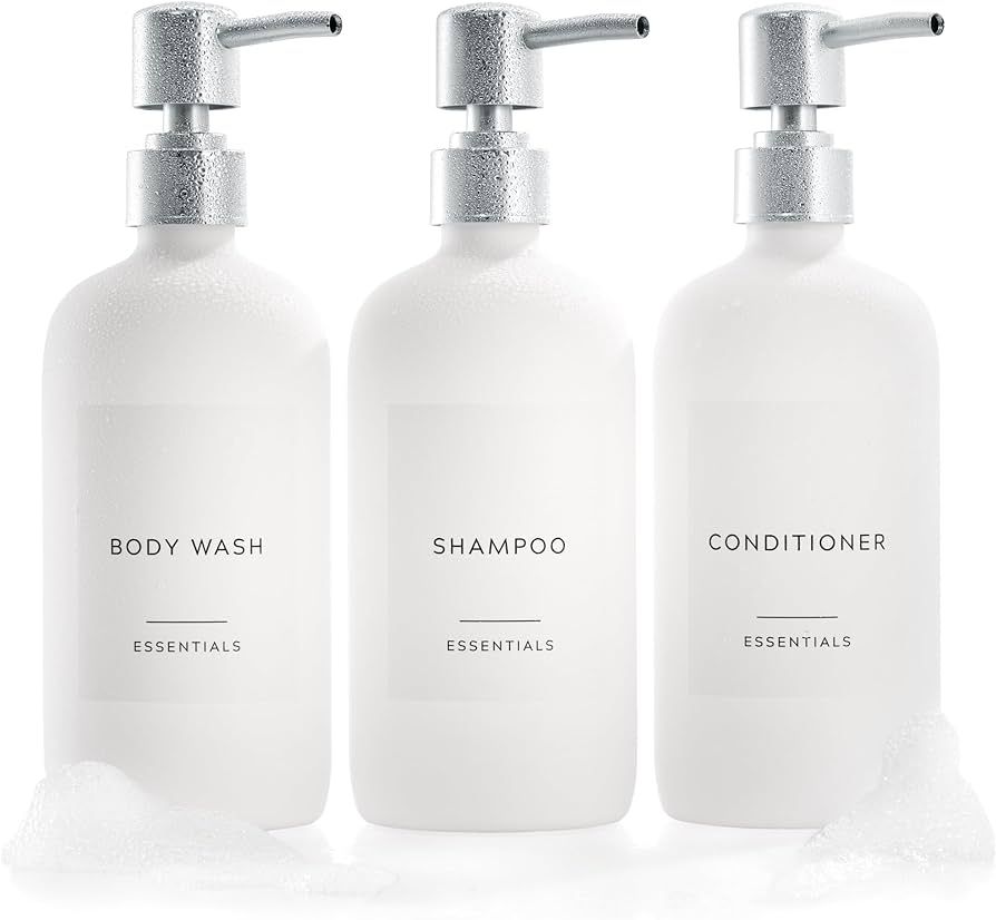 Stylish Shampoo and Conditioner Dispenser Set of 3 - Modern 21oz Shower Soap Bottles with Pump an... | Amazon (US)