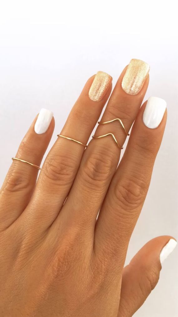 4 Midi Rings in Gold, Chevron and Simple Band Midi Rings. Wear these non tarnish mid knuckle stac... | Etsy (US)
