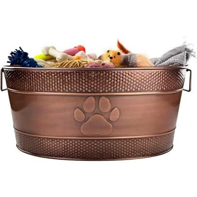 Indestructible Metal Dog Toy Bin - Copper Galvanized Storage Bin With Handles, Dog Toy Box For Dog Chew Toys, Blankets, & Leashes, Paw Pet Toy Box (25 | SHEIN