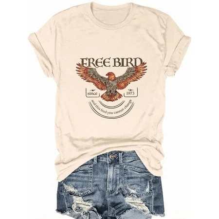 Retro Free Bird Eagle Tshirts Shirts for Women, Graphic Tee(Beige,S) | Walmart (US)