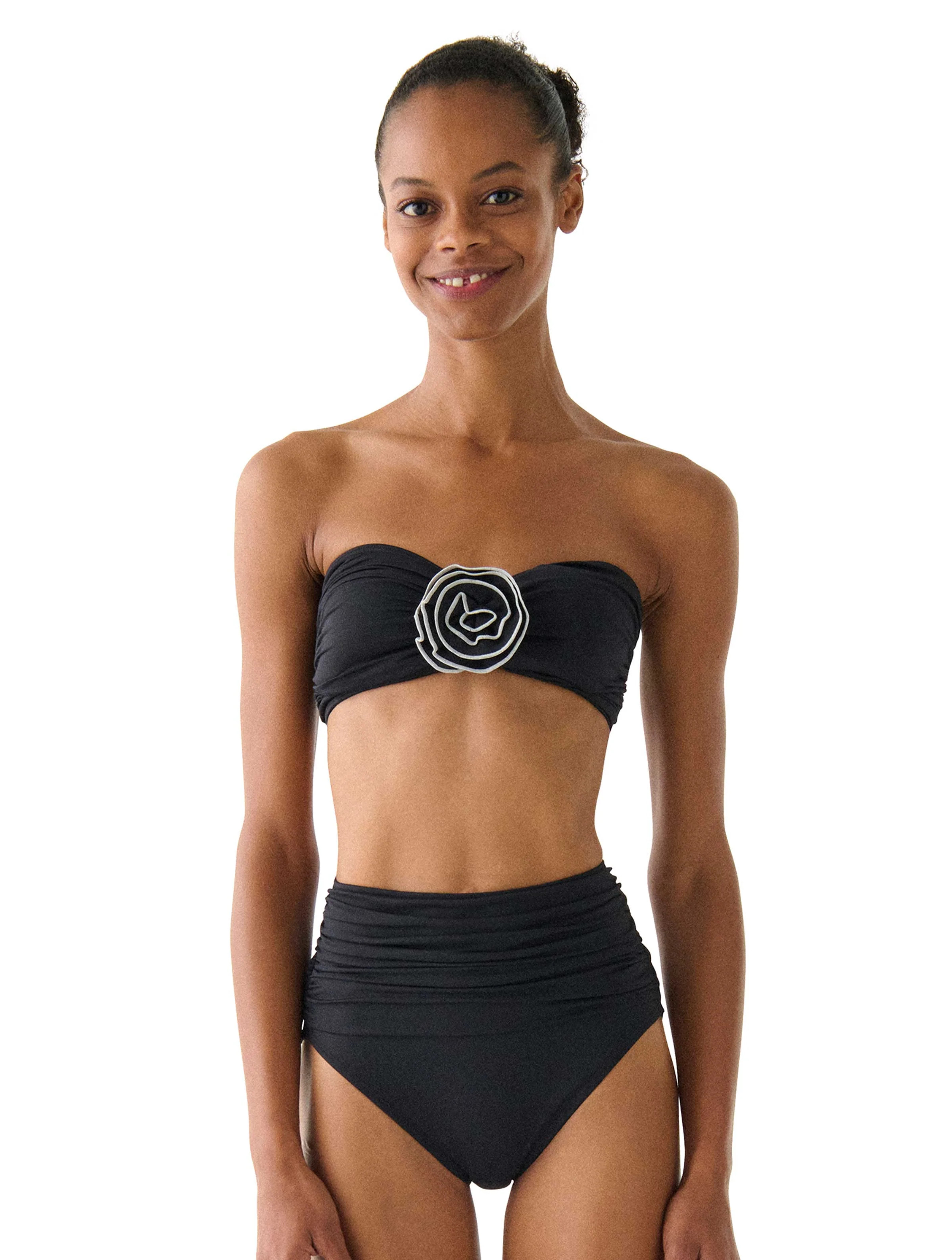 kate spade new york Bandeau Shirred Bikini Top - Contrast Rosette Soli | Beach2Ocean