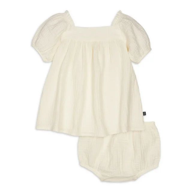 Modern Moments by Gerber Baby Girl Puff Sleeve Dress and Diaper Cover, Sizes 0/3 Months - 24 Mont... | Walmart (US)