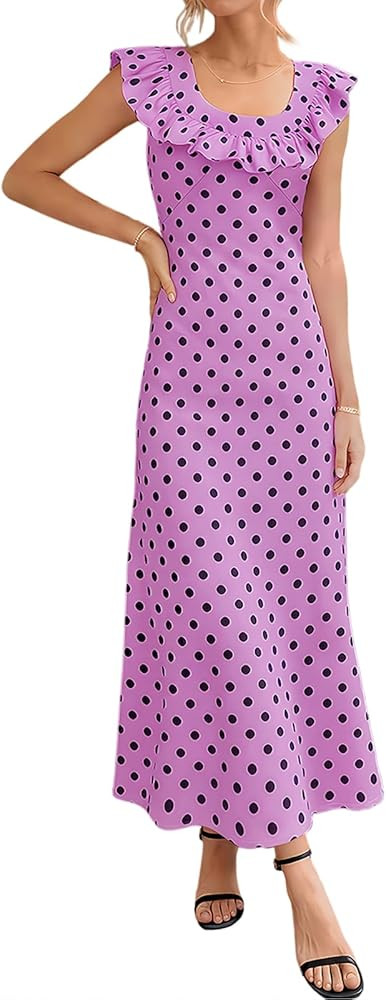 Yousify Women's Off Shoulder Bodycon Maxi Dress Summer Polka Dots Backless Dress Casual Flowy Vac... | Amazon (US)