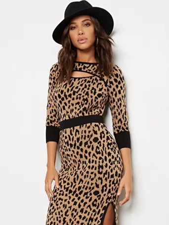 Leopard Cutout Sweater - 7th Avenue - New York & Company | New York & Company