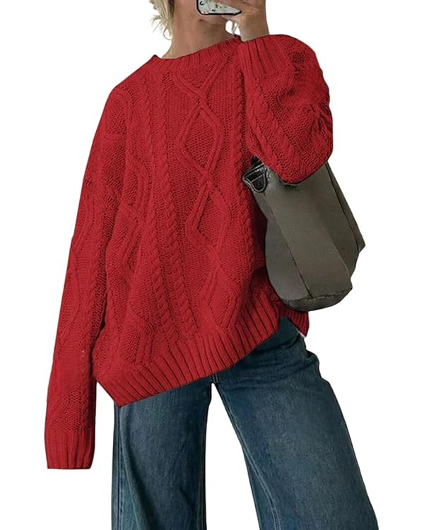 ZAFUL Cable Knit Sweaters for Women Crewneck Casual Knit Pullover Sweater Long Sleeves Jumper Top... | Amazon (US)