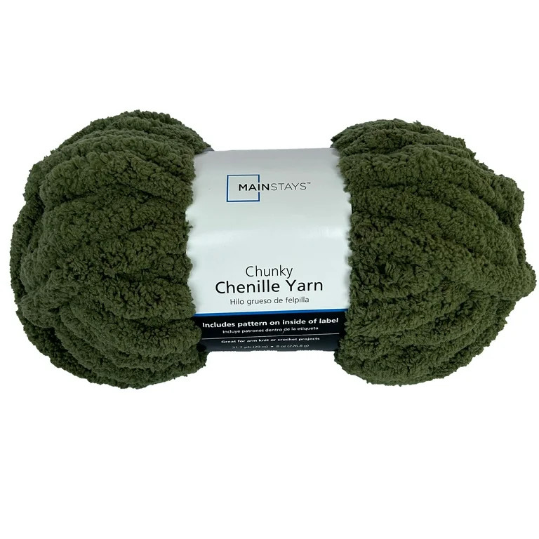 Mainstays Chunky Chenille Yarn, 31.7 yd, Olive, 100% Polyester, Super Bulky | Walmart (US)