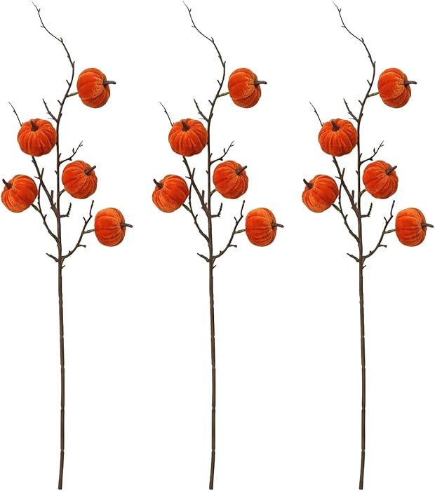 3PCS Artificial Velvet Pumpkins Stems 24inch Autumn Pumpkins Branches Fake Pumpkin Twig Picks for... | Amazon (US)