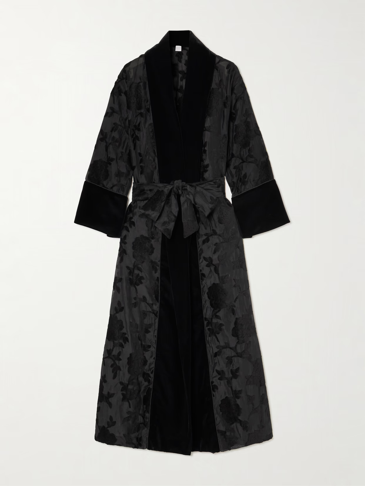 Loretta Caponi - Porzia Velvet-trimmed Fil Coupé Satin Robe - Black | NET-A-PORTER (US)