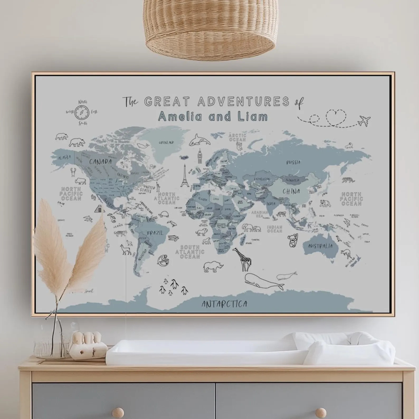 Push Pin Kid World Map Wall Art Travel Children Map Print Nursery Boy Bedroom Gender Neutral Wall... | Etsy (Global)